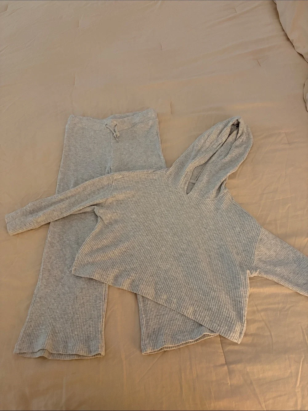 Old Navy Light Gray Ribbed Hoodie & Lounge Pants Set